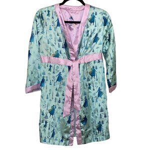 Girls' Disney Frozen Elsa & Anna Printed Pink Trim Satin Robe 9/10